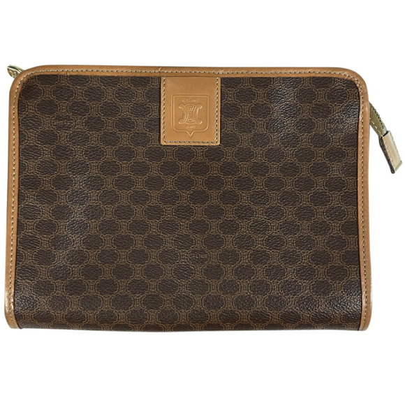 Celine Macadam Pattern Canvas Clutch Pouch Brown - Picture 1 of 7